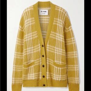 Re/Done Mustard Yellow Plaid Cardigan